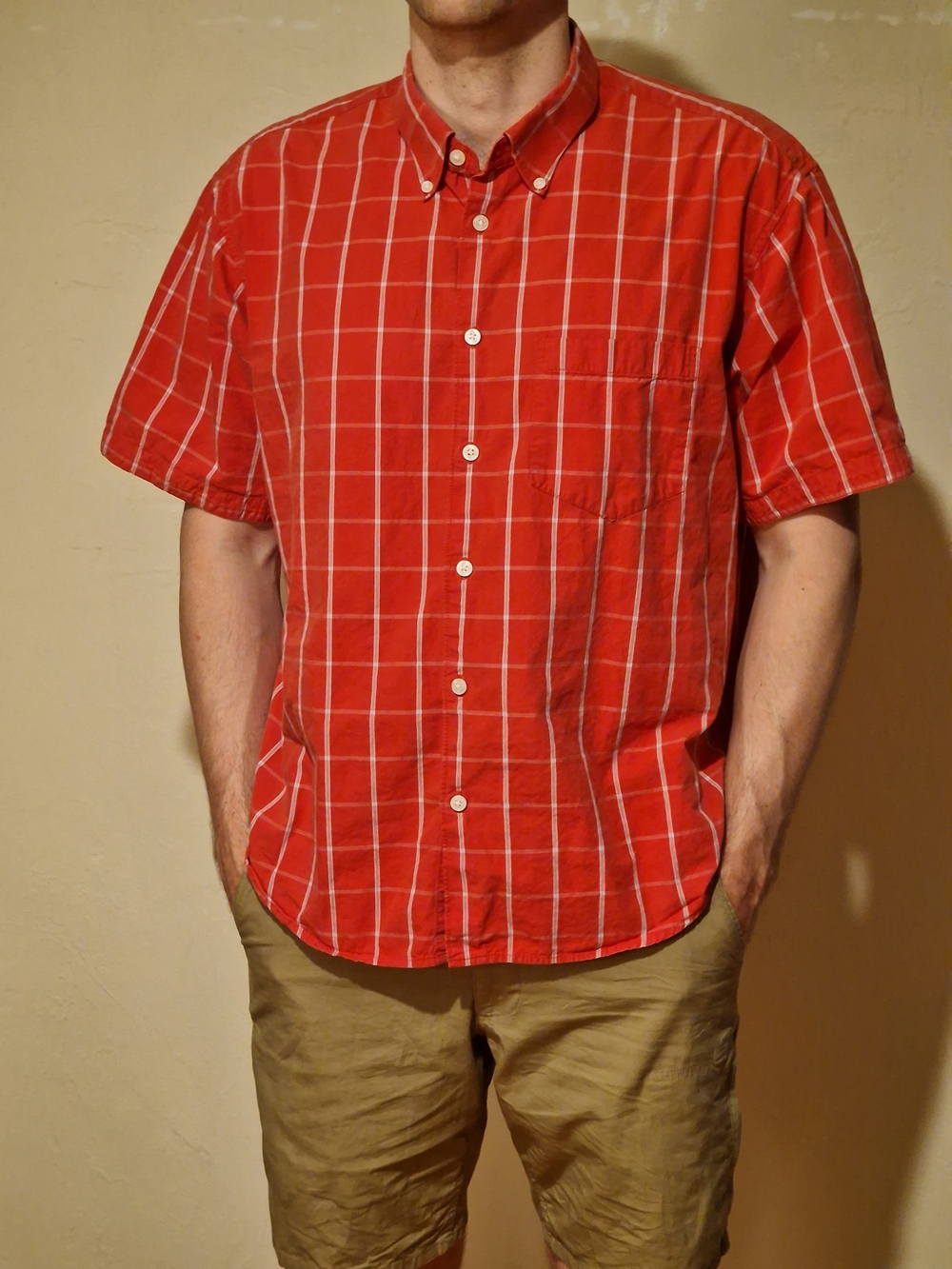 Izod Red Windowpane Short-Sleeve Button-Down Shirt